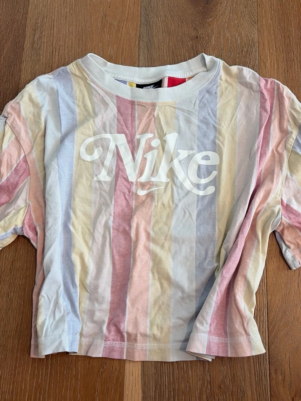 Nike Pastel Striped Crop Tee with White Logo